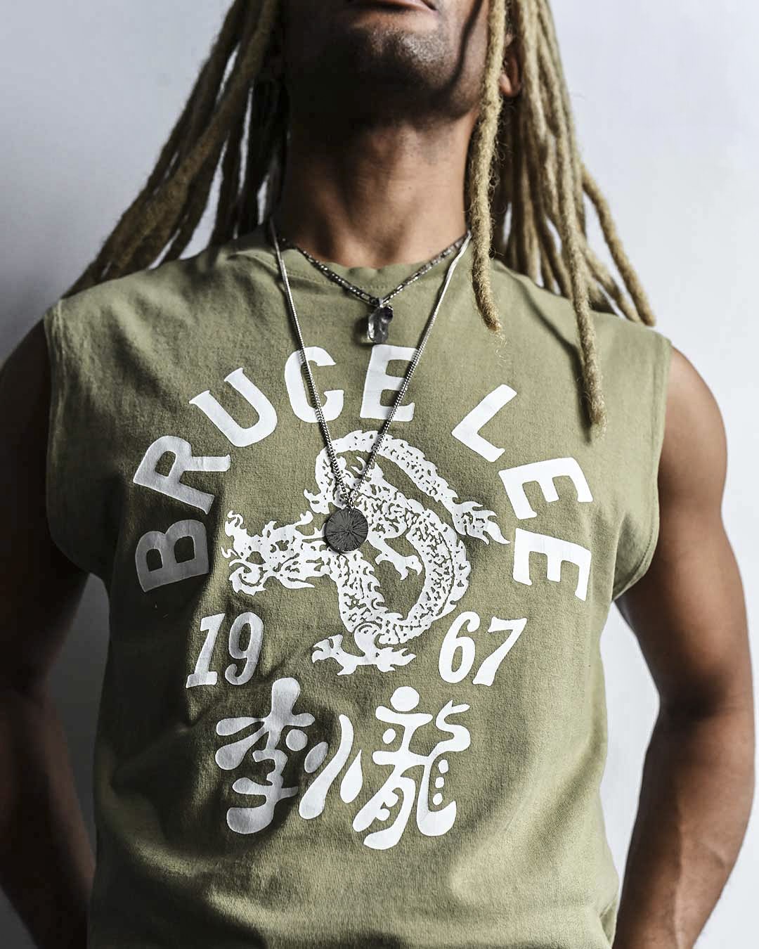 Bruce Lee &#39;67 Freedom Olive Muscle Tee - Roots of Fight Canada