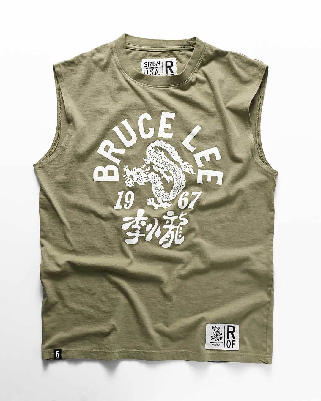 Bruce Lee &#39;67 Freedom Olive Muscle Tee - Roots of Fight Canada