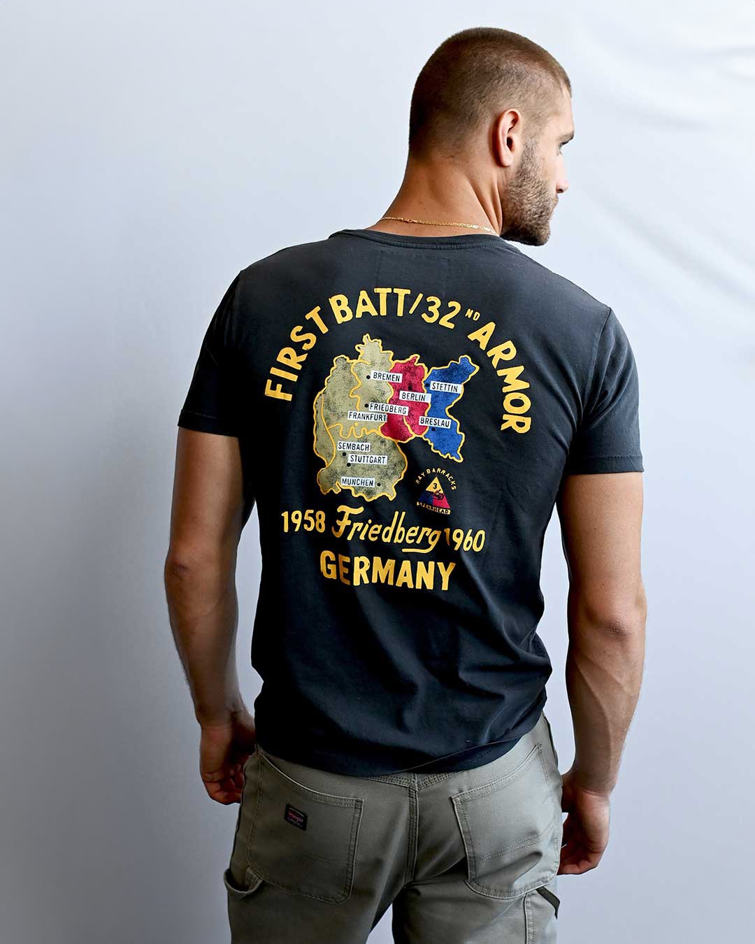 Elvis 32nd Armor '58 Germany Black Tee - Roots of Fight Canada