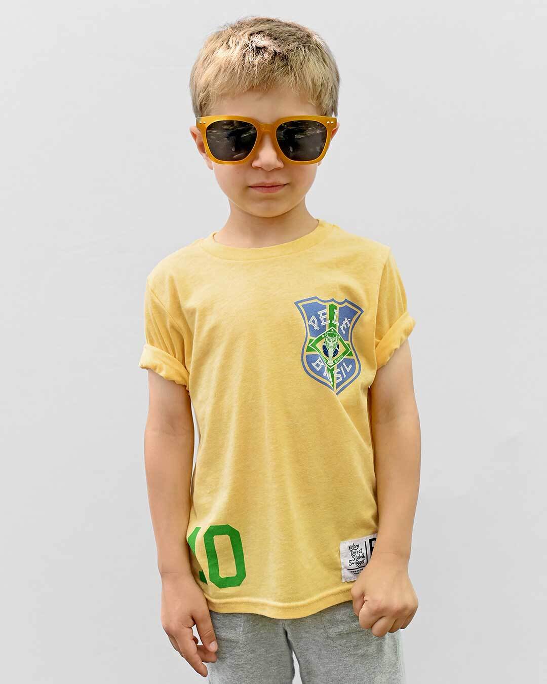 Pelé #10 Brasil Gold Kid&#39;s Tee - Roots of Fight Canada